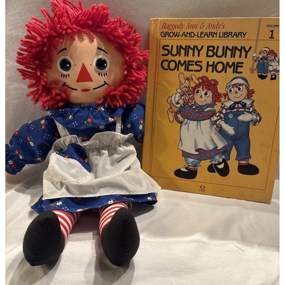 Vintage Raggedy Ann Doll 1996 Hasbro Johnny Gruelle Blue Floral Dress and Book